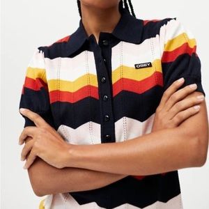 OBEY Chevron Pattern Jaquie Polo Sweater Dress